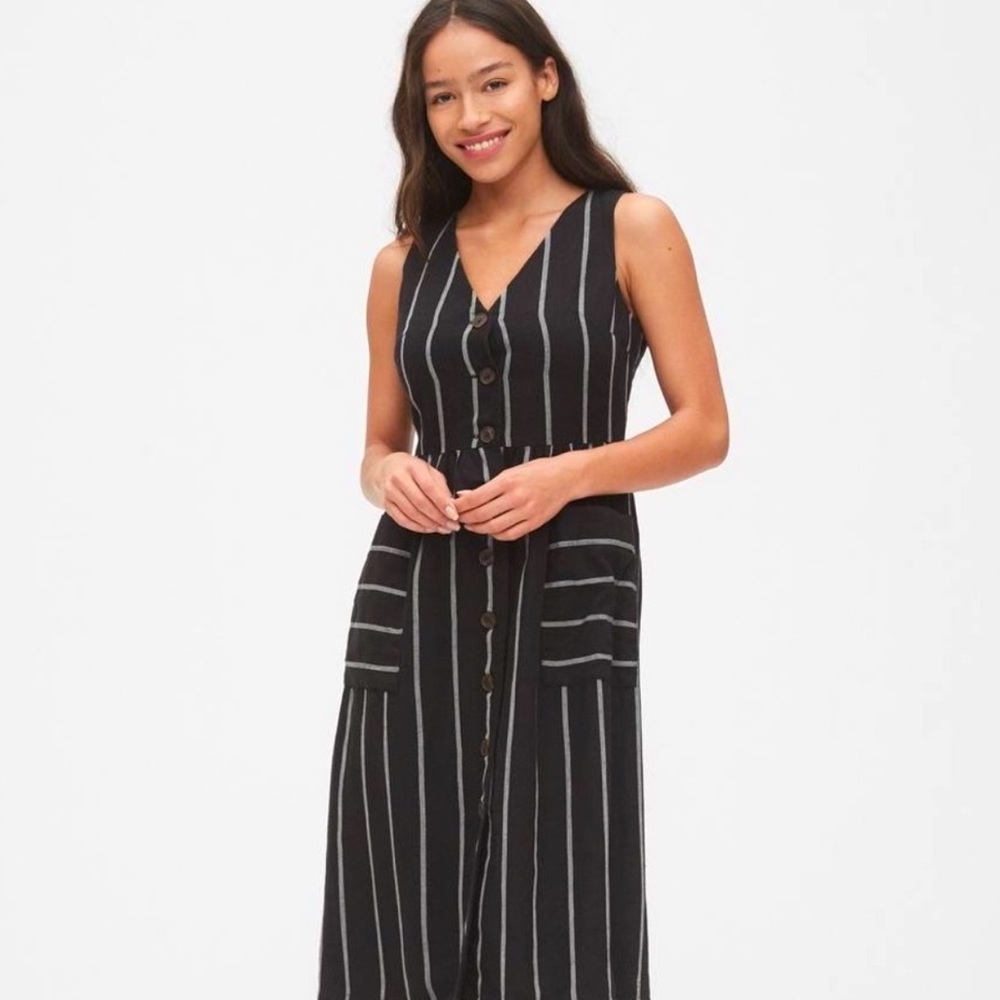 Gap Striped Linen Button Front Midi Dress